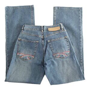 Y2K Christopher Blue Cowgirl Glam Rhinestone‎ Denim Jeans Mid-Rise Straight Leg